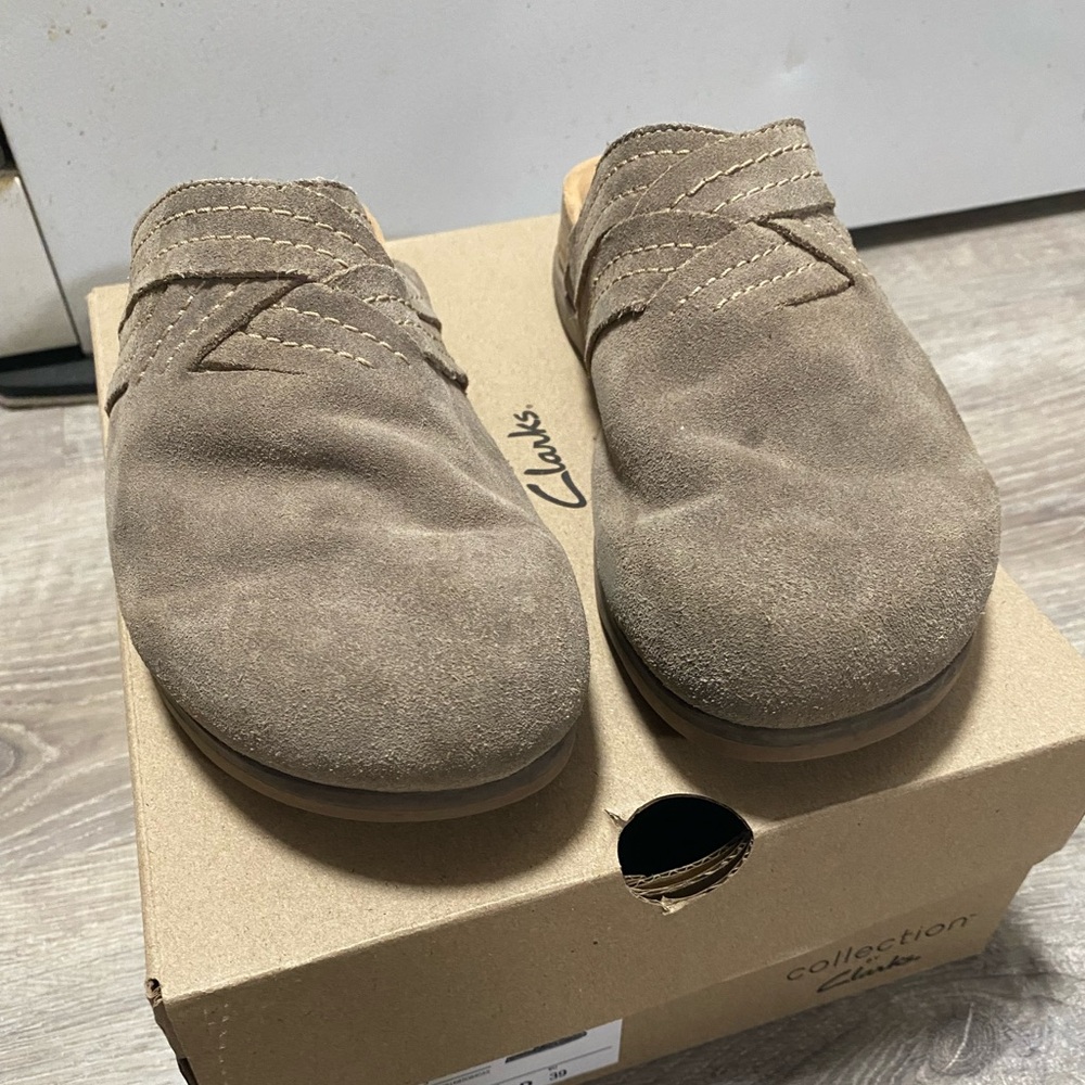 Clarks Women’s Slip-On Suede Loafers in Taupe Brown